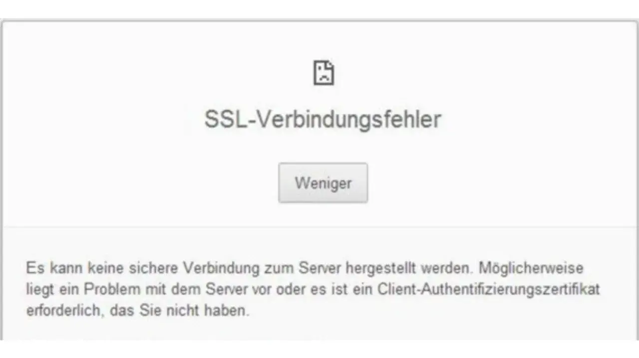 SSL-Verbindungsfehler: Ein Problem mit dem Apache-Server oder ein fehlendes Client-Zertifikat, das mit Certbot konfiguriert werden könnte.