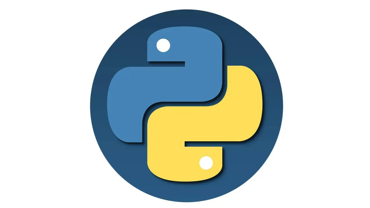Das Python-Logo, blau und gelb, in einem Kreis. Mit Python kann man auch MP3-Dateien abspielen.