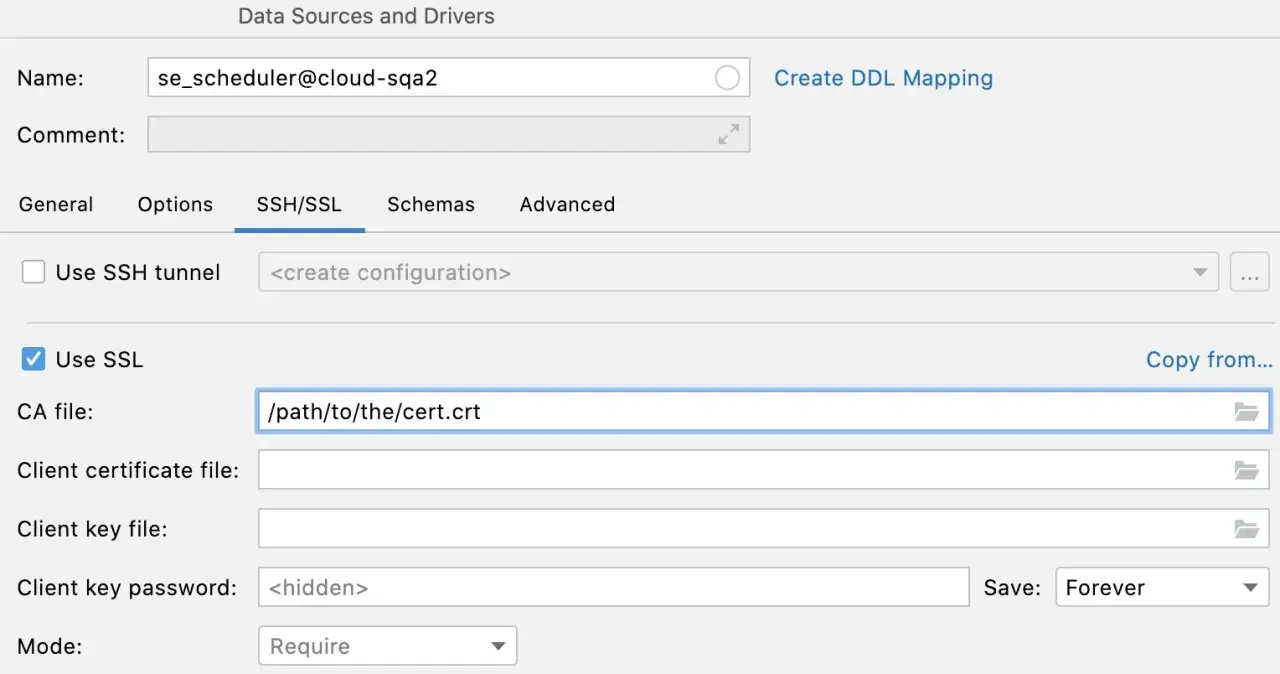 SSL-Einstellungen für se_scheduler@cloud-sqa2: CA-Datei /path/to/the/cert.crt. PKIX path validation failed.
