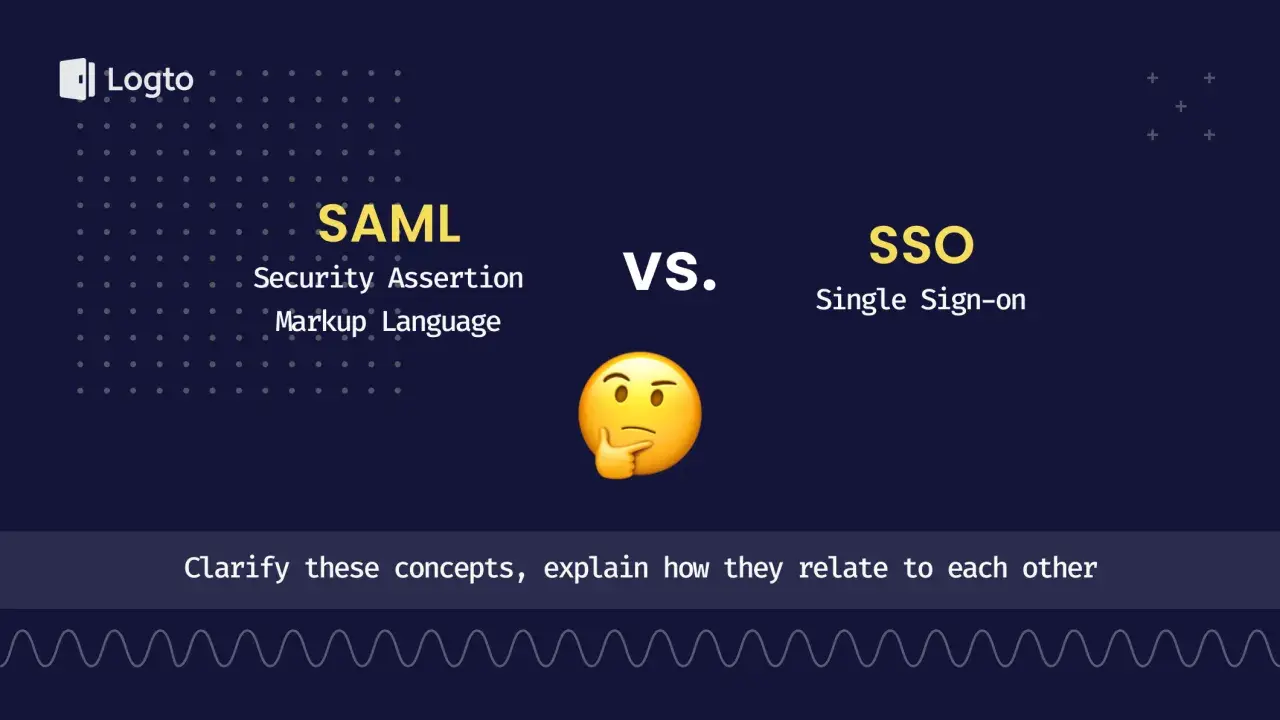 SAML vs SSO: Ein Denk-Emoji fragt nach der Beziehung zwischen Security Assertion Markup Language und Single Sign-On.
