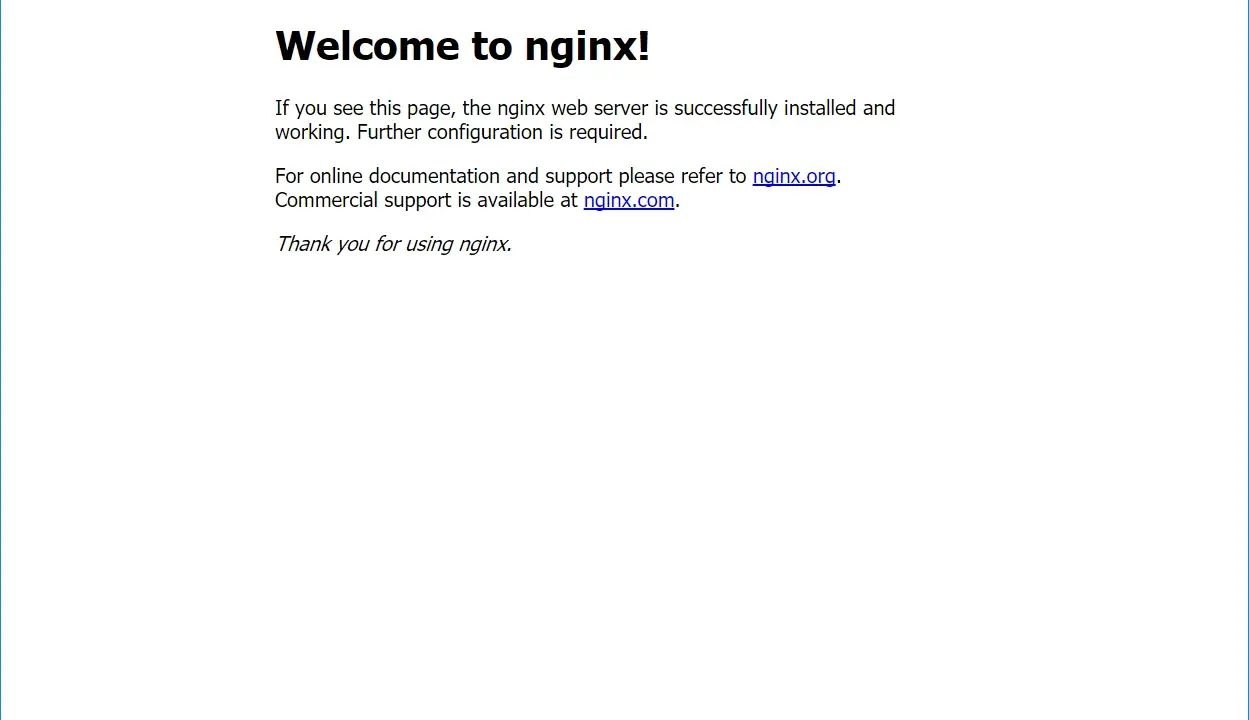 Nach einem Ubuntu-Neustart zeigt der Browser die nginx-Willkommensseite an. Der Webserver ist einsatzbereit.