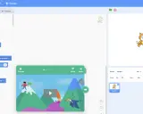 Scratch-Oberfläche mit Code-Blöcken für Bewegung, um programmieren spielerisch lernen zu ermöglichen. Eine Katze wartet auf Befehle.