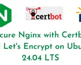 Nginx-Logo, Certbot-Logo und Schloss-Symbol. Text: "Secure Nginx with Certbot and Let's Encrypt on Ubuntu 24.04 LTS".
