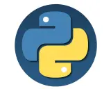 Das Python-Logo, blau und gelb, in einem Kreis. Mit Python kann man auch MP3-Dateien abspielen.