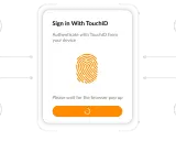 Login mit TouchID: passwortlose Authentifizierung durch Fingerabdruck. Warten auf Browser-Pop-up.