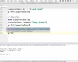 Python Grundlagen: Code zeigt Listenmanipulation in PyCharm. Superhelden werden hinzugefügt und entfernt.