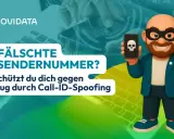 Ein Mann mit Maske hält ein Handy mit Totenkopf-Symbol. Text: "Gefälschte Absendernummer? So schützt du dich gegen Betrug durch Call-ID-Spoofing". So kannst du Spoofing erkennen.