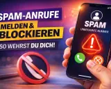 Hand hält Smartphone mit Warnung vor SPAM-Anrufen. Eine Nummer ist als unbekannt markiert. So wehrst du dich gegen unerwünschte Anrufe.