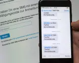 Ein Bildschirm zeigt, wie eine Authentifizierungs-App funktioniert: Twitter sendet per SMS einen Anmeldecode zur Verifizierung.