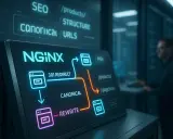 NGINX-Diagramm zeigt 301-Redirect, Canonical und Rewrite, die für SEO und URL-Struktur wichtig sind. Die Verwendung von nginx location regex ist hier zentral.