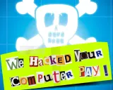 Bedrohlicher Totenkopf über einer Nachricht aus Zeitungsausschnitten: "We Hacked Your Computer PAY!". Ein klares Zeichen für Malware und Ransomware.
