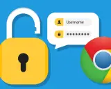 Offenes Schloss, Login-Feld und das Google Chrome-Logo symbolisieren den Google Chrome Passwortmanager.