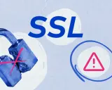 Ein kaputtes Vorhängeschloss mit einem roten Kreuz und ein Warnsymbol. Das Wort "SSL" steht groß im Bild. Es zeigt Probleme beim SSL einrichten.