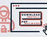 Ein Hacker lockt mit "Download, Install PDF Malware". Ein Klick könnte hier zu **click jacking** führen und das System kompromittieren.