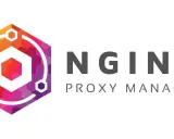 Logo mit einem bunten sechseckigen Muster und dem Text "NGINX PROXY MANAGER".