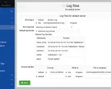 Webmin-Oberfläche zur Konfiguration von Log-Dateien für den Apache Webserver. Hier werden der Apache Servername und Log-Formate festgelegt.