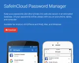 SafeInCloud: Ein lokaler Passwort Manager für sichere Speicherung auf allen Geräten. Download-Button sichtbar.