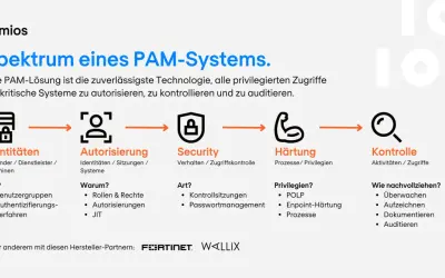 Das Spektrum eines PAM-Systems: Identitäten, Autorisierung, Security, Härtung und Kontrolle. PAM schützt kritische Systeme.