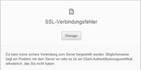SSL-Verbindungsfehler: Ein Problem mit dem Apache-Server oder ein fehlendes Client-Zertifikat, das mit Certbot konfiguriert werden könnte.