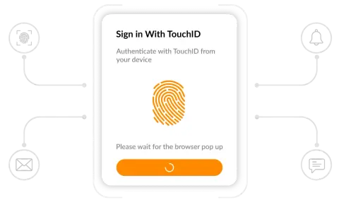 Login mit TouchID: passwortlose Authentifizierung durch Fingerabdruck. Warten auf Browser-Pop-up.