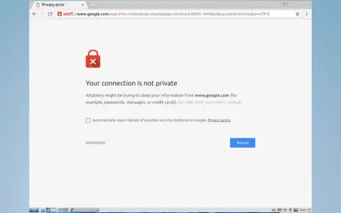 Chrome zeigt eine Datenschutzfehlermeldung: "Ihre Verbindung ist nicht privat" wegen eines err_ssl_version_or_cipher_mismatch.
