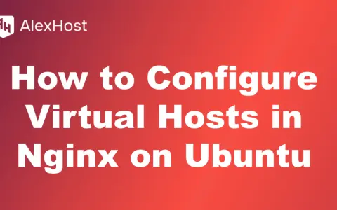AlexHost Logo und Titel: "How to Configure Virtual Hosts in Nginx on Ubuntu".