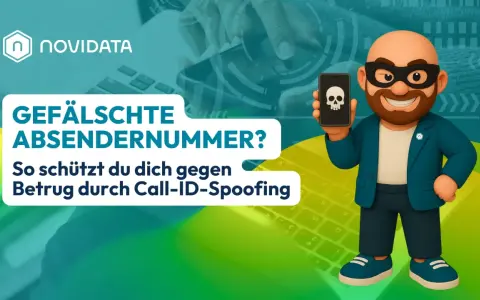 Ein Mann mit Maske hält ein Handy mit Totenkopf-Symbol. Text: "Gefälschte Absendernummer? So schützt du dich gegen Betrug durch Call-ID-Spoofing". So kannst du Spoofing erkennen.