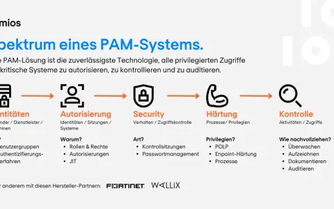 Das Spektrum eines PAM-Systems: Identitäten, Autorisierung, Security, Härtung und Kontrolle. PAM schützt kritische Systeme.