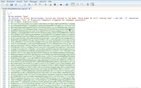 PowerShell-Skript zur Ausführung von `invoke-GPupdateDomain_sign.ps1`. Zeigt den Status von Jobs und die Anzahl der betroffenen Computer an.