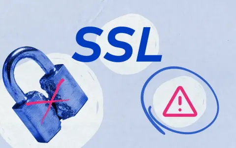 Ein kaputtes Vorhängeschloss mit einem roten Kreuz und ein Warnsymbol. Das Wort "SSL" steht groß im Bild. Es zeigt Probleme beim SSL einrichten.