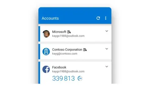Kontenliste mit Microsoft, Contoso und Facebook-Konten. Ein Azure Password Manager könnte hier nützlich sein.