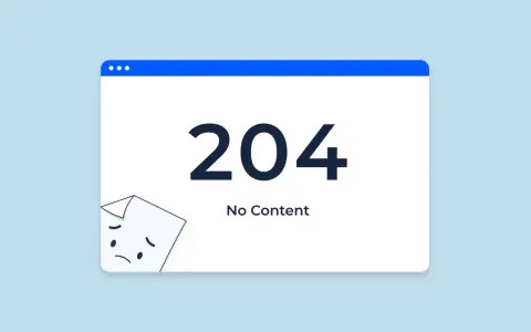 Ein trauriges Blatt Papier mit der Meldung "204 No Content" auf einem blauen Hintergrund.