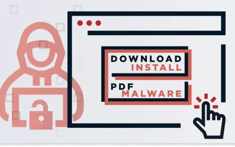Ein Hacker lockt mit "Download, Install PDF Malware". Ein Klick könnte hier zu **click jacking** führen und das System kompromittieren.