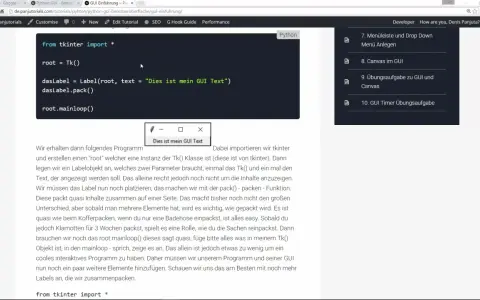 Python-Code zeigt, wie man mit tkinter ein einfaches GUI-Fenster mit Text erstellt. Das tkinter text wird in einem Label angezeigt.