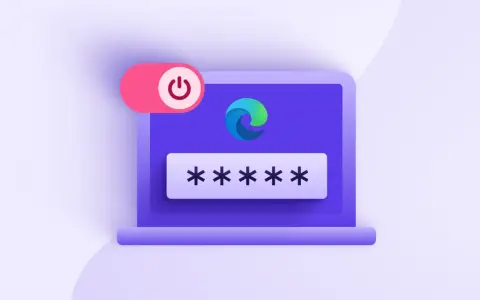 Ein Laptop mit dem Edge-Logo und Sternchen für ein Passwort. Ein roter Schalter mit einem Power-Symbol ist daneben zu sehen.