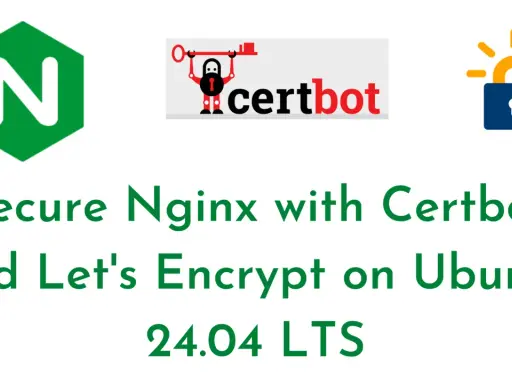 Nginx-Logo, Certbot-Logo und Schloss-Symbol. Text: "Secure Nginx with Certbot and Let's Encrypt on Ubuntu 24.04 LTS".
