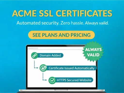 ACME SSL-Zertifikate: Domain hinzugefügt, automatisch ausgestellt, HTTPS gesichert. Die Bedeutung von ACME ist hier: immer gültig, automatisierte Sicherheit.