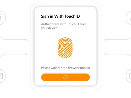 Login mit TouchID: passwortlose Authentifizierung durch Fingerabdruck. Warten auf Browser-Pop-up.