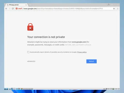 Chrome zeigt eine Datenschutzfehlermeldung: "Ihre Verbindung ist nicht privat" wegen eines err_ssl_version_or_cipher_mismatch.