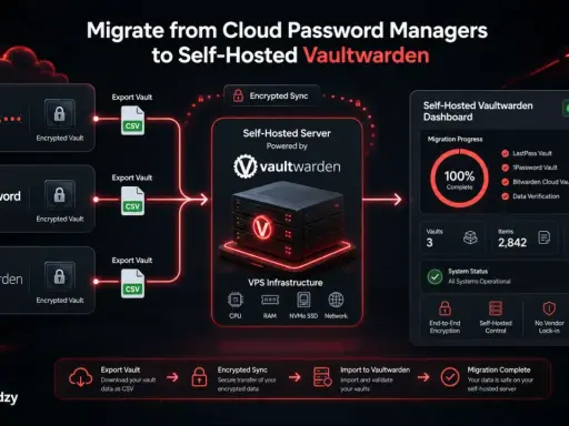 Migration von Cloud-Passwortmanagern zu Vaultwarden. So einfach ist passwort manager selbst hosten. Datenexport, sichere Übertragung und Import.