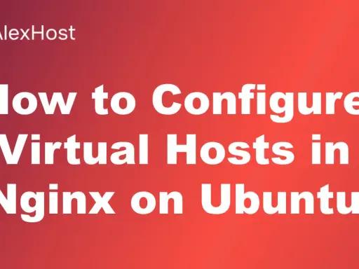 AlexHost Logo und Titel: "How to Configure Virtual Hosts in Nginx on Ubuntu".