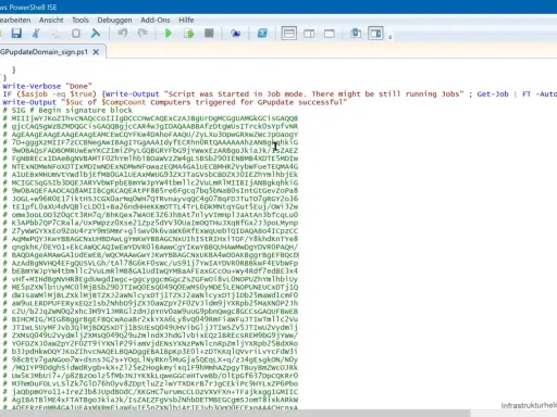 PowerShell-Skript zur Ausführung von `invoke-GPupdateDomain_sign.ps1`. Zeigt den Status von Jobs und die Anzahl der betroffenen Computer an.