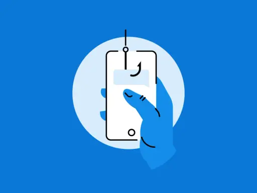 Ein Haken über einem Smartphone symbolisiert die Gefahr von kreditkartenbetrug im internet. Vorsicht vor Phishing-Nachrichten!