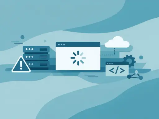 Server-Fehler: nginx no resolver defined to resolve. Ladeanzeige, Warnsymbol und Code-Symbol deuten auf Probleme hin.