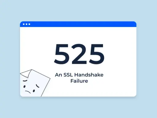 525: Ein trauriges Blatt Papier zeigt einen SSL Handshake Failure.