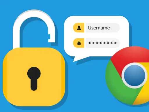 Offenes Schloss, Login-Feld und das Google Chrome-Logo symbolisieren den Google Chrome Passwortmanager.