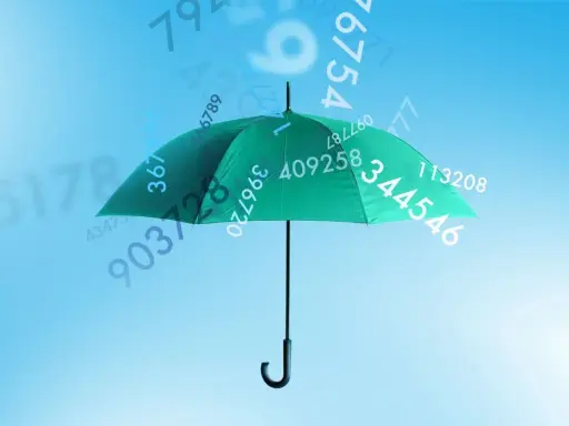 Ein grüner Regenschirm schützt vor fallenden Zahlen. Vielleicht ist das das Geheimnis für ein sicheres Passwort, einmal Passwort.
