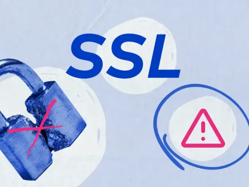 Ein kaputtes Vorhängeschloss mit einem roten Kreuz und ein Warnsymbol. Das Wort "SSL" steht groß im Bild. Es zeigt Probleme beim SSL einrichten.