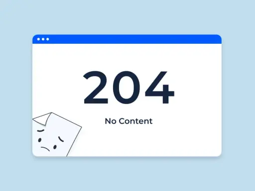 Ein trauriges Blatt Papier mit der Meldung "204 No Content" auf einem blauen Hintergrund.