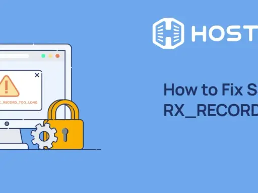 Ein Computer zeigt den Fehler "ssl_error_rx_record_too_long" an. Ein Schloss und Zahnrad symbolisieren die Lösung.